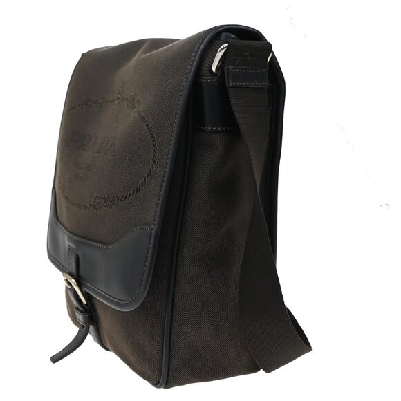 PRADA Logo Jacquard Crossbody Shoulder Bag Canvas Leather Brown SHW 38YH182 - Picture 2 of 16